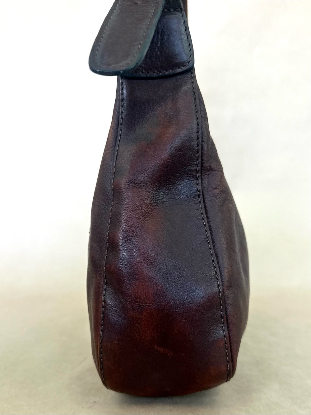 VTG Katana Brown Distressed Leather Shoulder Bag Hobo - Picture 3 of 8